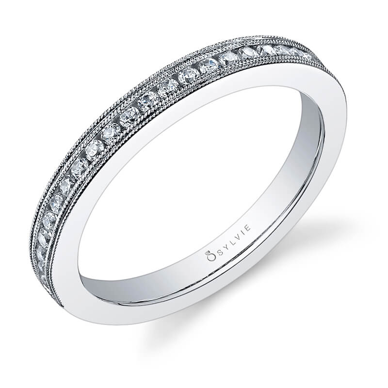 Double Milgrain Edge Diamond Wedding Band