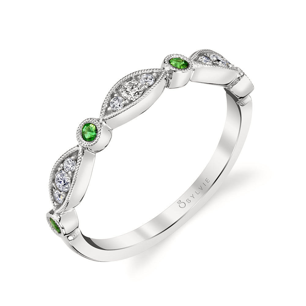 Emerald and Diamond Modern Vintage Wedding Ring