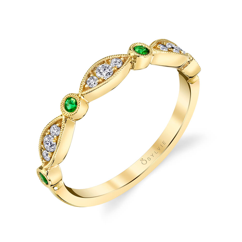 Emerald and Diamond Modern Vintage Wedding Ring