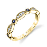 Blue Sapphire and Diamond Vintage Wedding Band