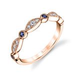 Blue Sapphire and Diamond Vintage Wedding Band