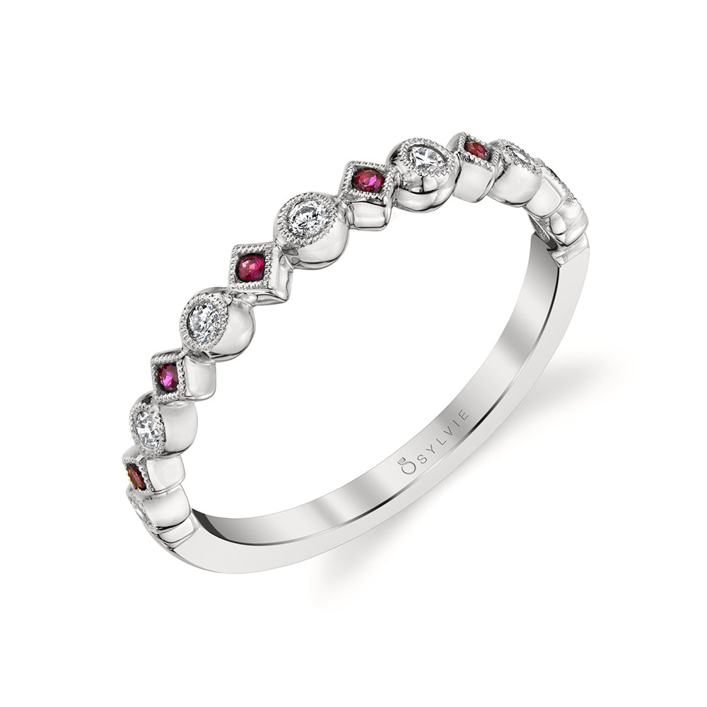 Ruby and Diamond Stackable Band