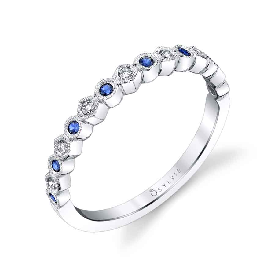 White Gold & Blue Sapphire Stackable Wedding Band