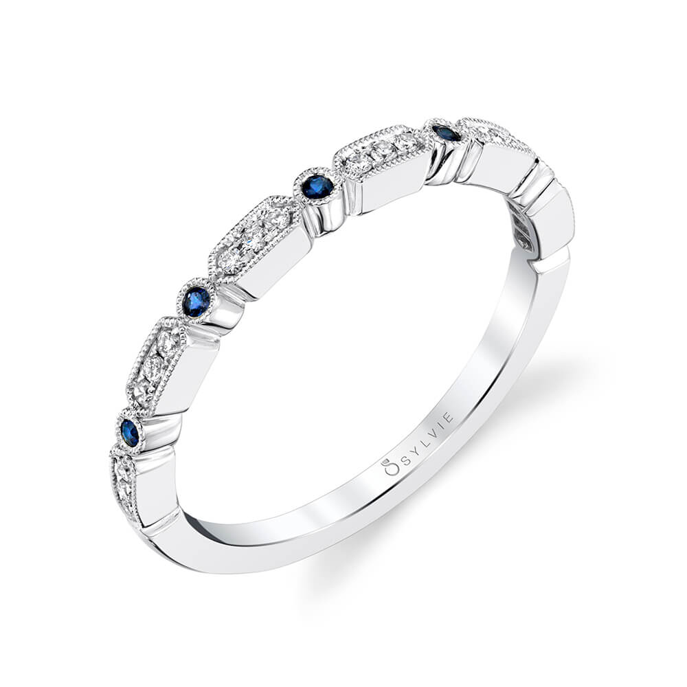 Modern Blue Sapphire & Diamond Stackable Band