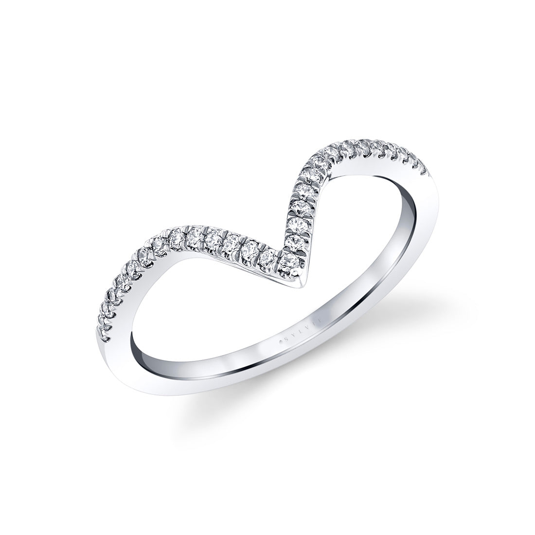 Deep V Curved Diamond Wedding Band