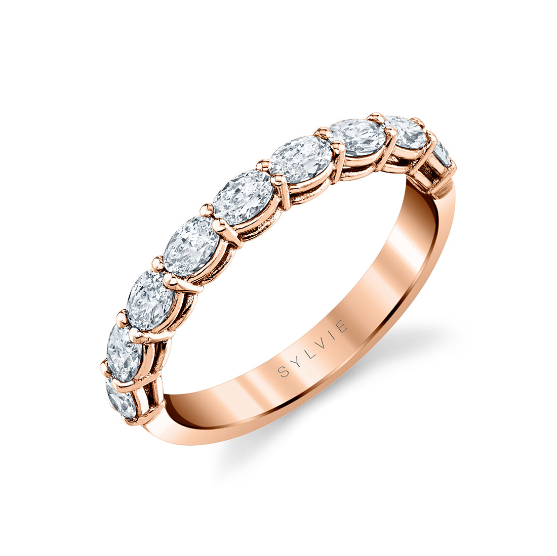 Oval Shaped East To West Wedding Band - 1.08 CT