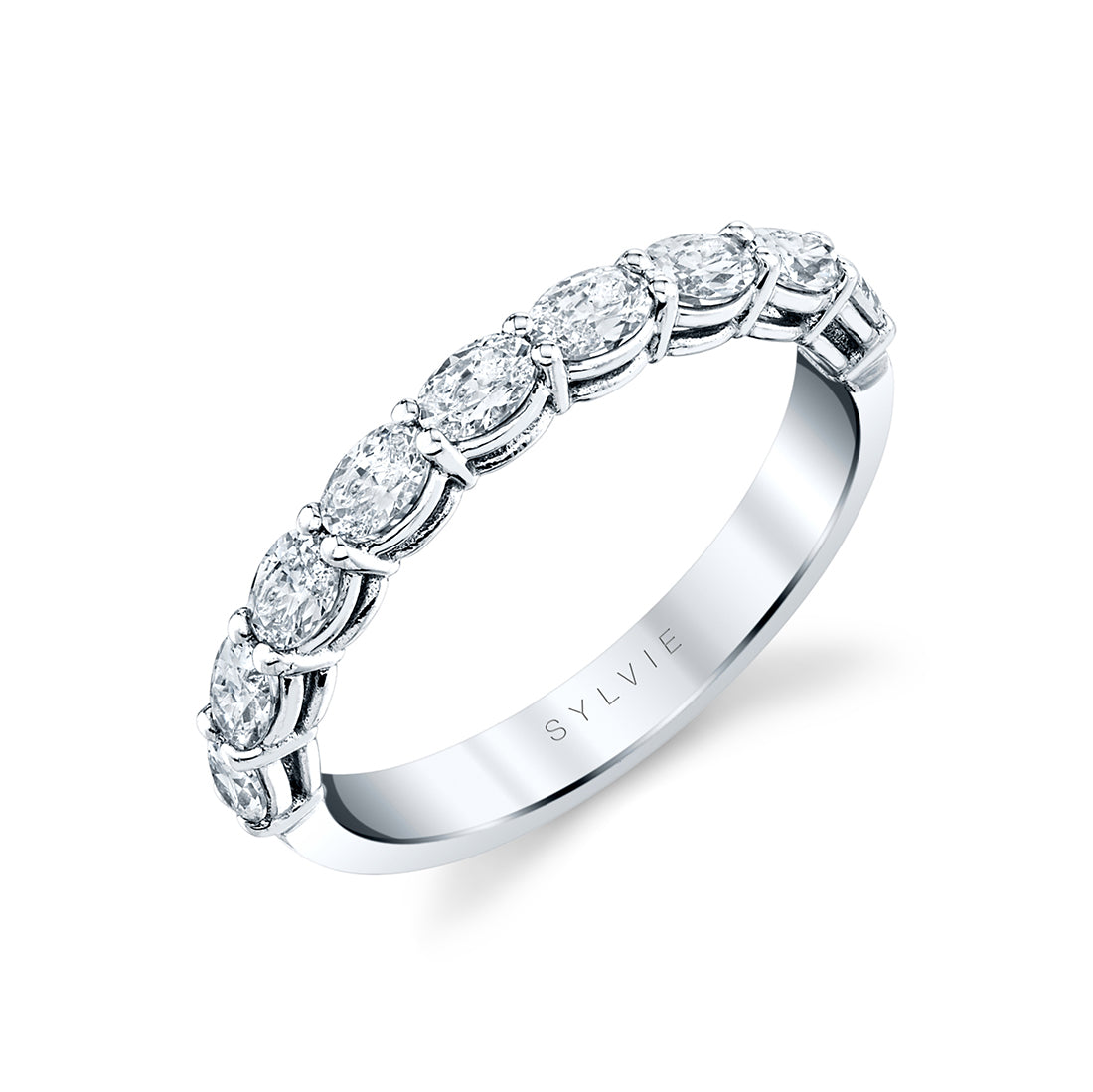 Oval Shaped East To West Wedding Band - 1.08 CT