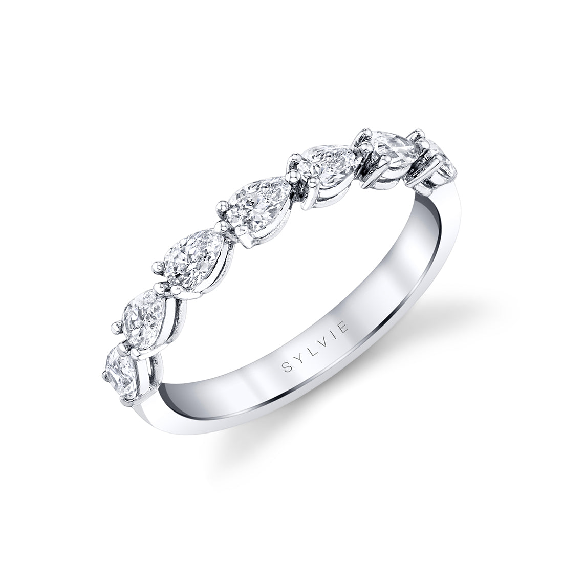 Pear Shaped East To West Wedding Band - 0.75 CT