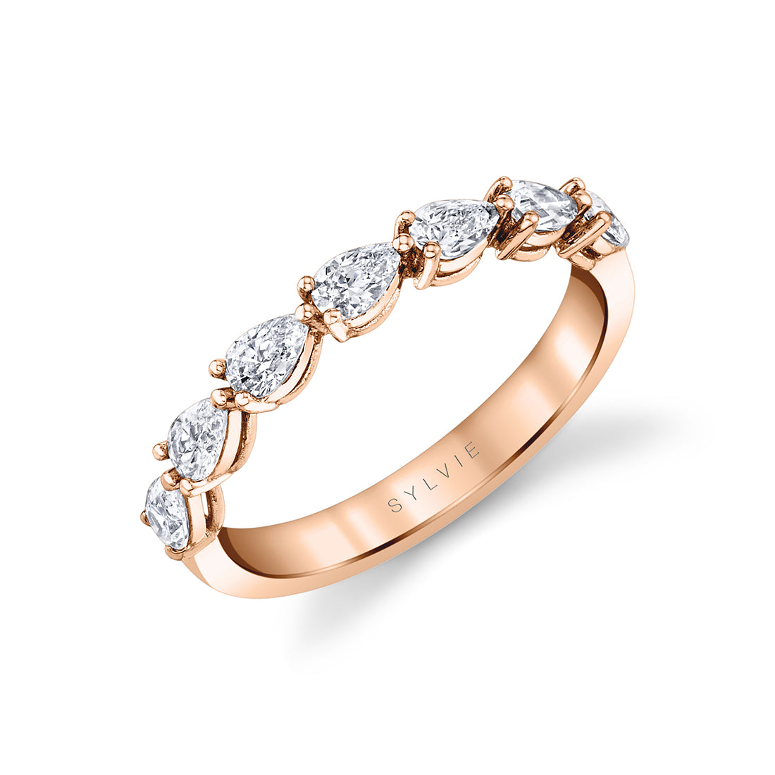 Pear Shaped East To West Wedding Band - 0.75 CT