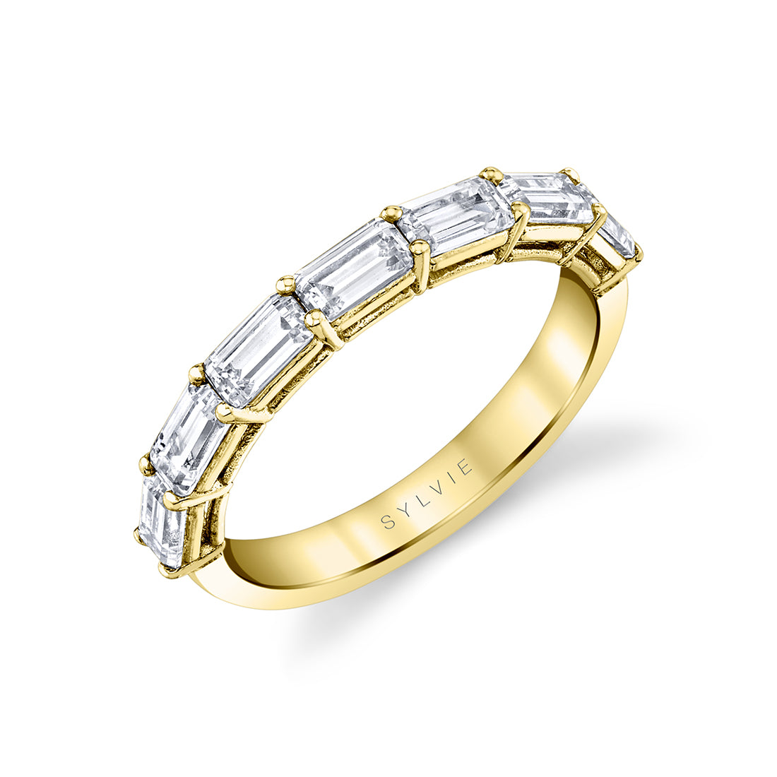 Emerald Shaped East To West Wedding Band - 1.75 CT