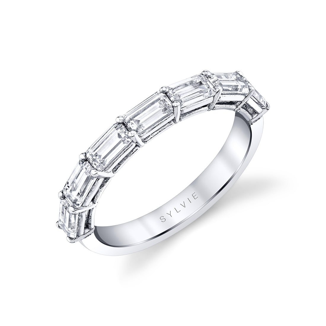 Emerald Shaped East To West Wedding Band - 1.75 CT
