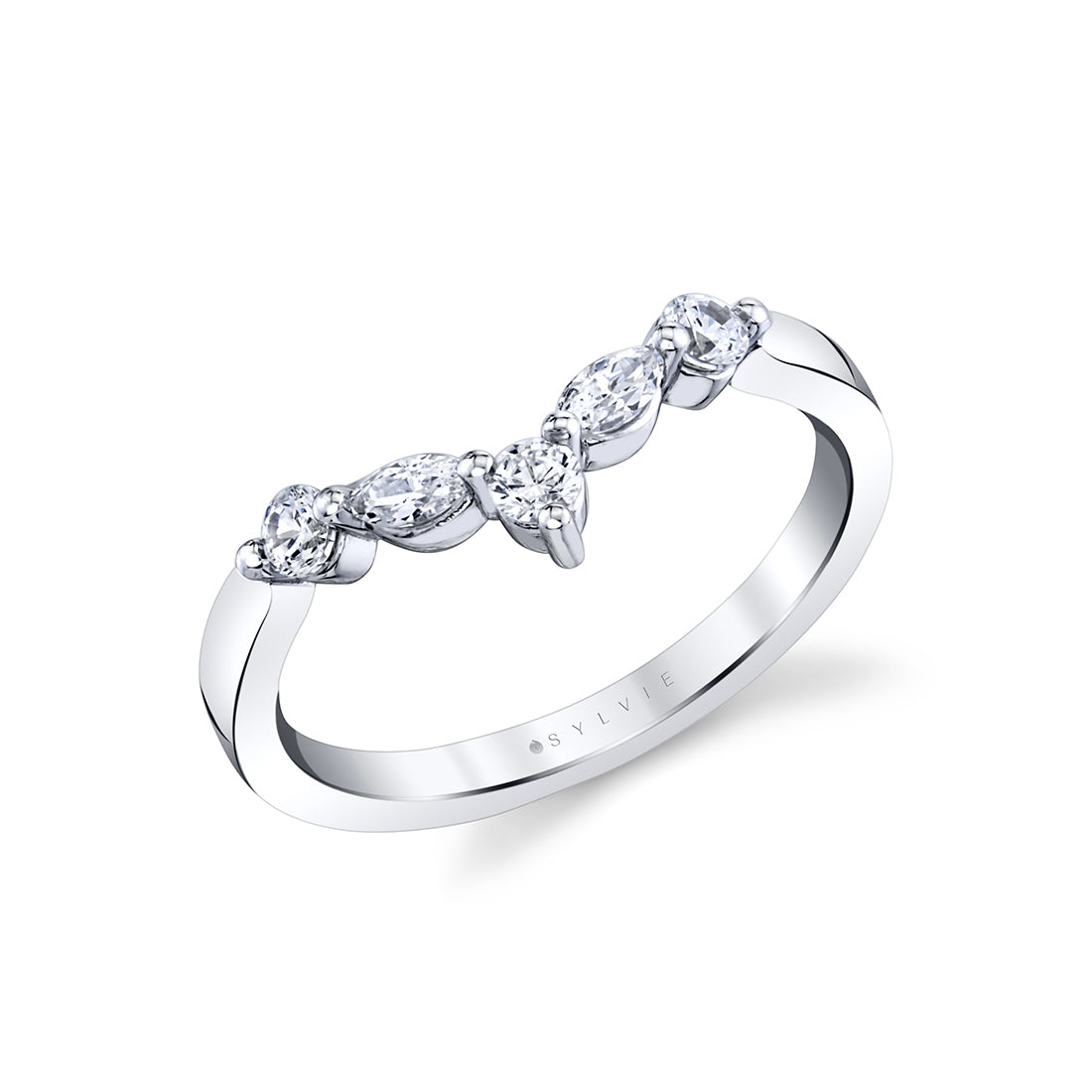 Round and Marquise Curved Diamond Wedding Band