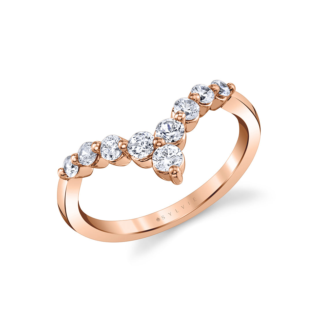 Round Diamond Chevron Wedding Band