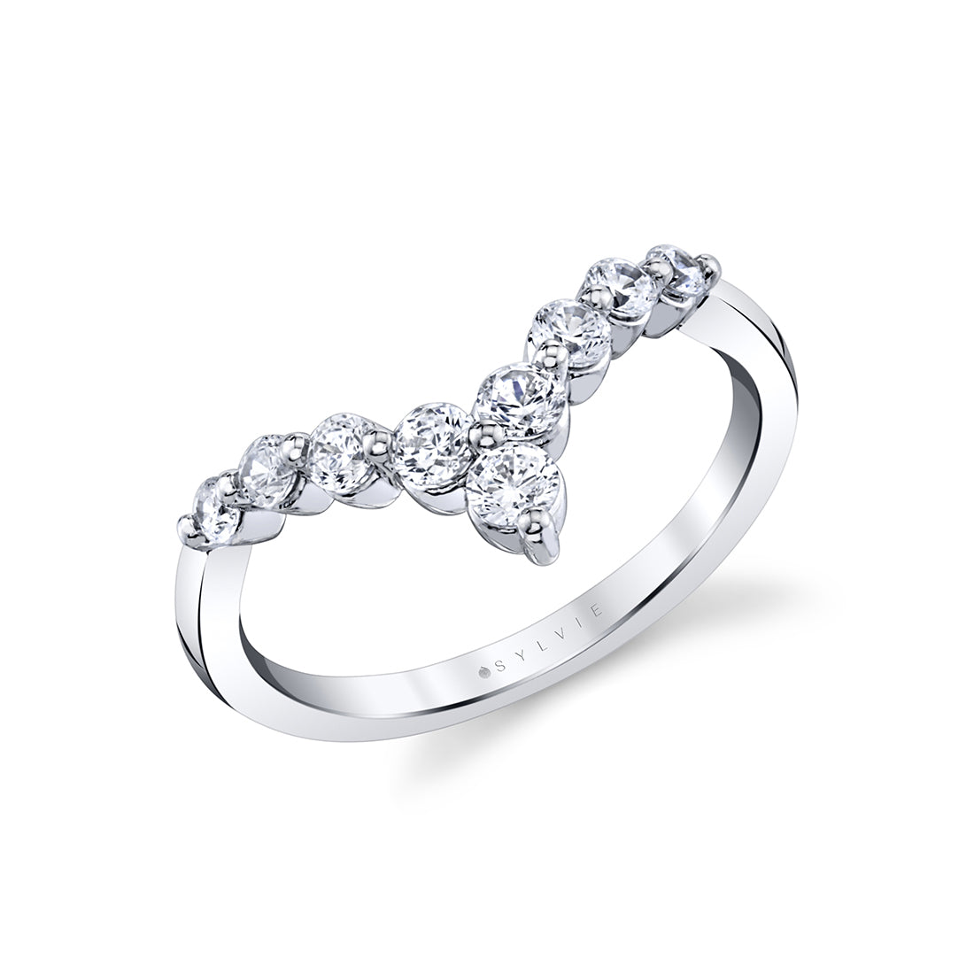 Round Diamond Chevron Wedding Band