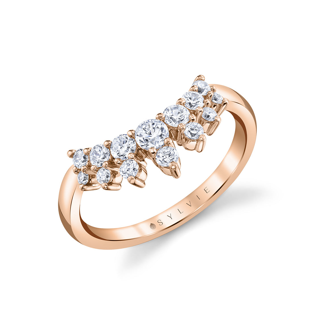 Round Diamond Curved Wedding Band