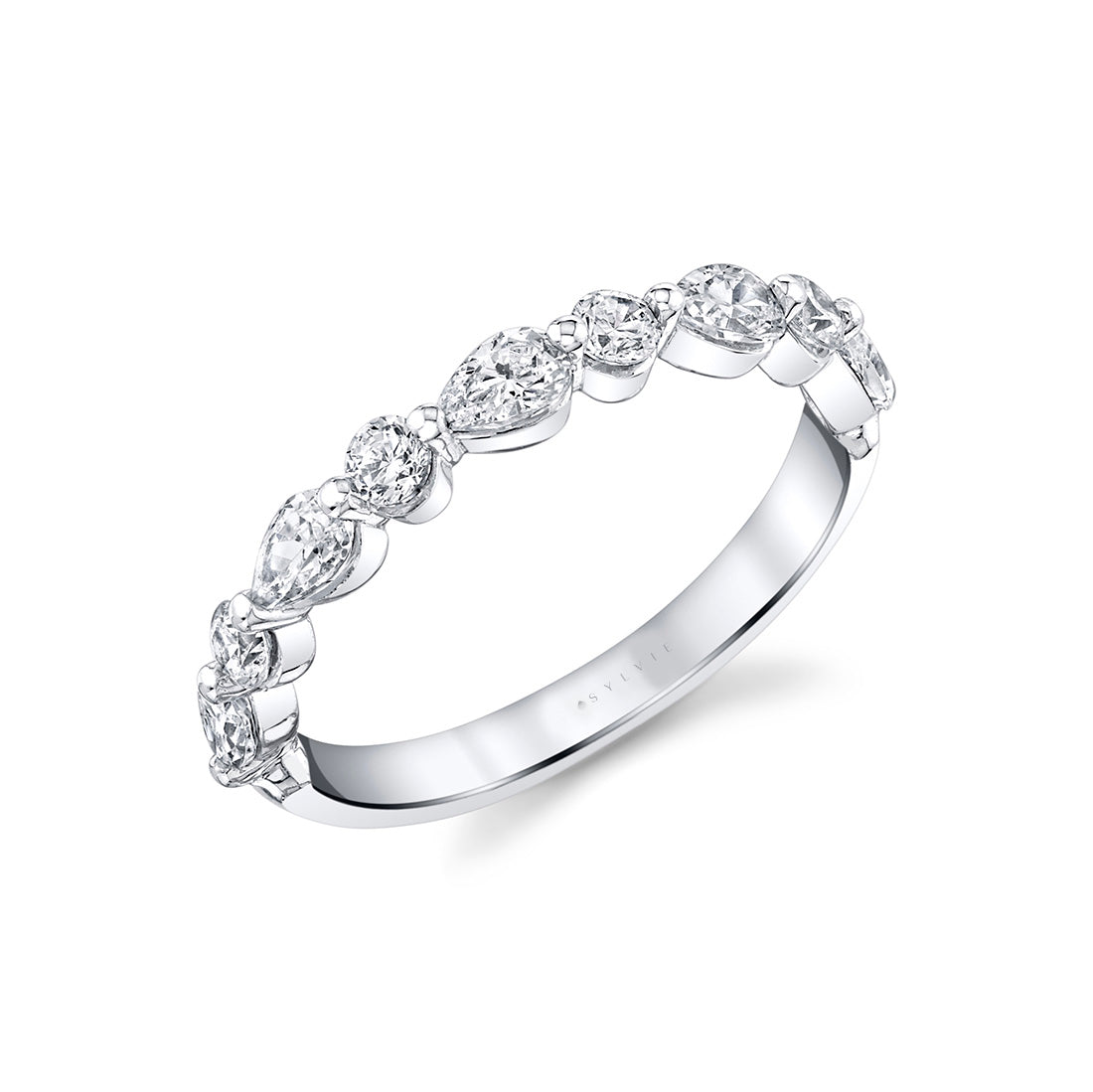 Alternating Pear and Round Cut Wedding Band