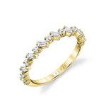 Emerald and Round Slanted Diamond Baguette Wedding Band