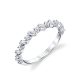 Emerald and Round Slanted Diamond Baguette Wedding Band