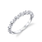 Emerald and Round Slanted Diamond Baguette Wedding Band