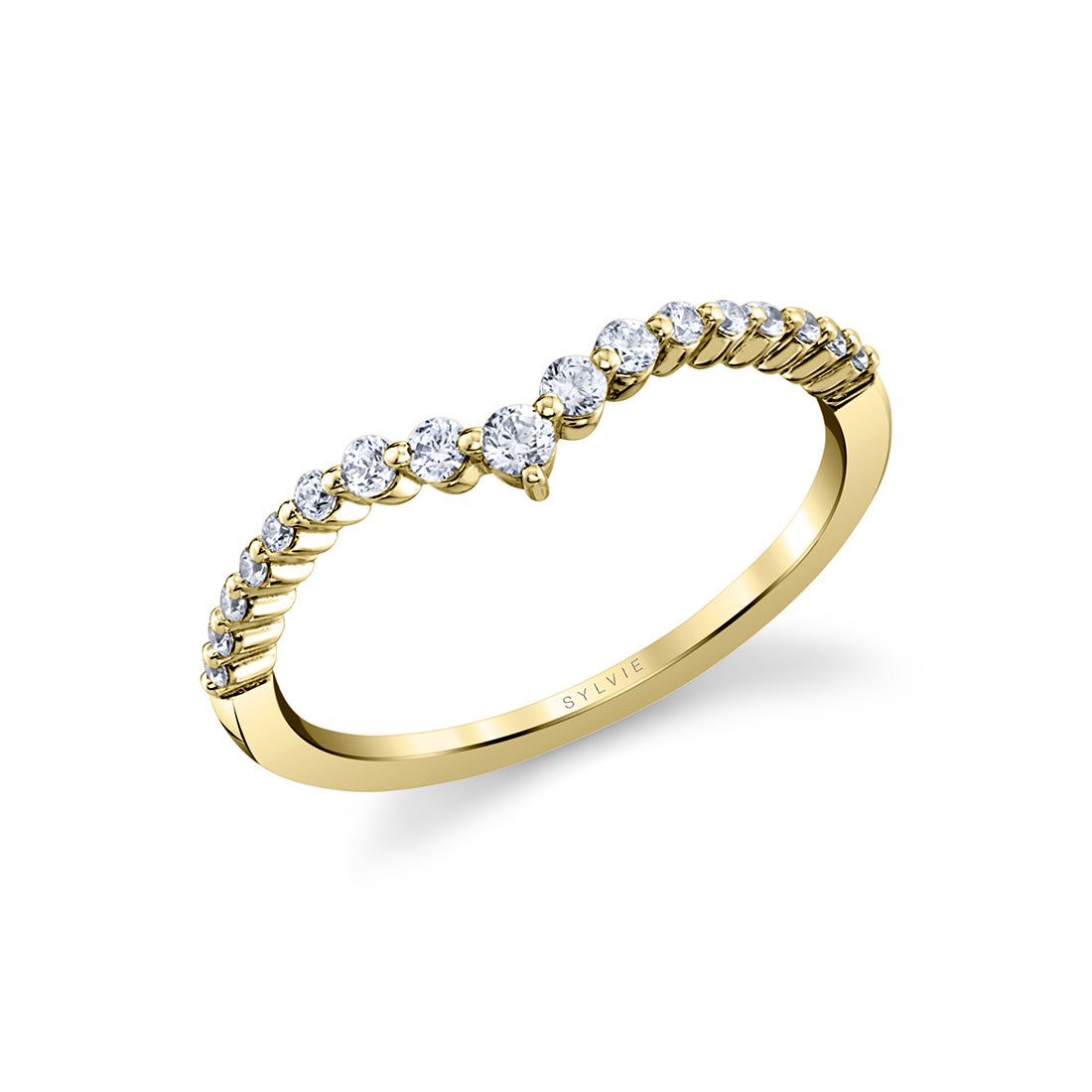 Round Diamond Curved Wedding Band