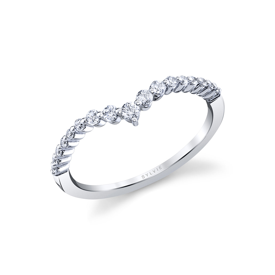 Round Diamond Curved Wedding Band