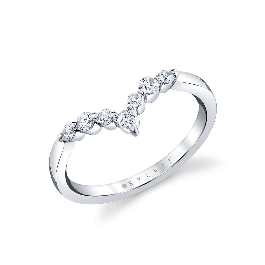 Wide Curved Round Diamond Wedding Band