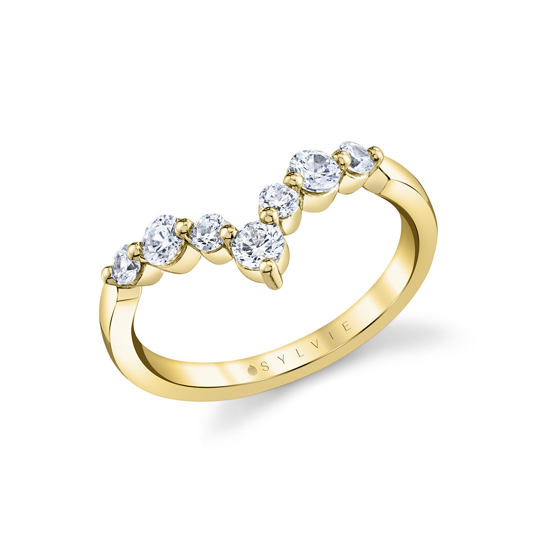 Round Curved Diamond Wedding Ring