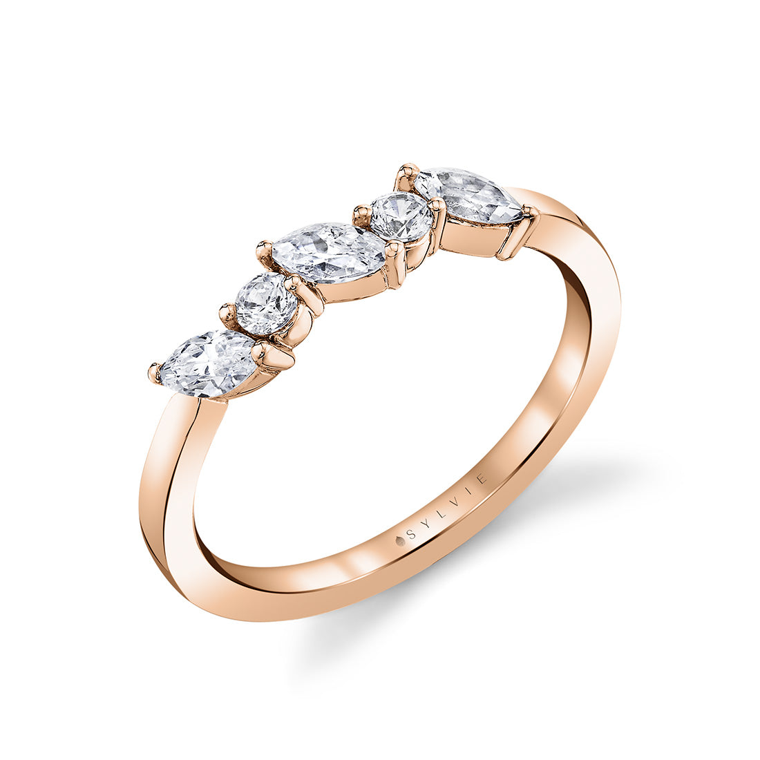 Marquise and Round Slanted Wedding Ring