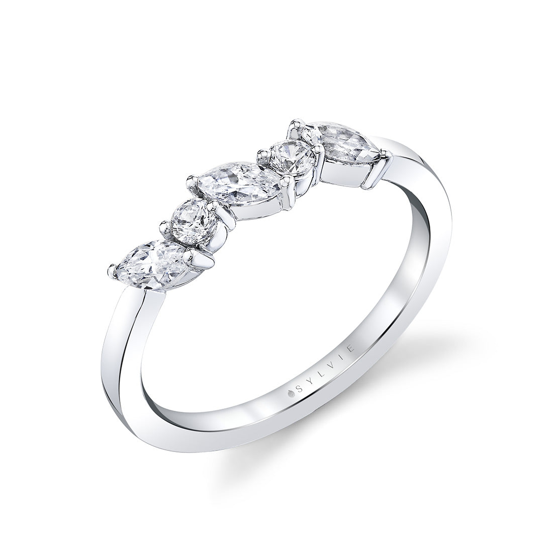 Marquise and Round Slanted Wedding Ring