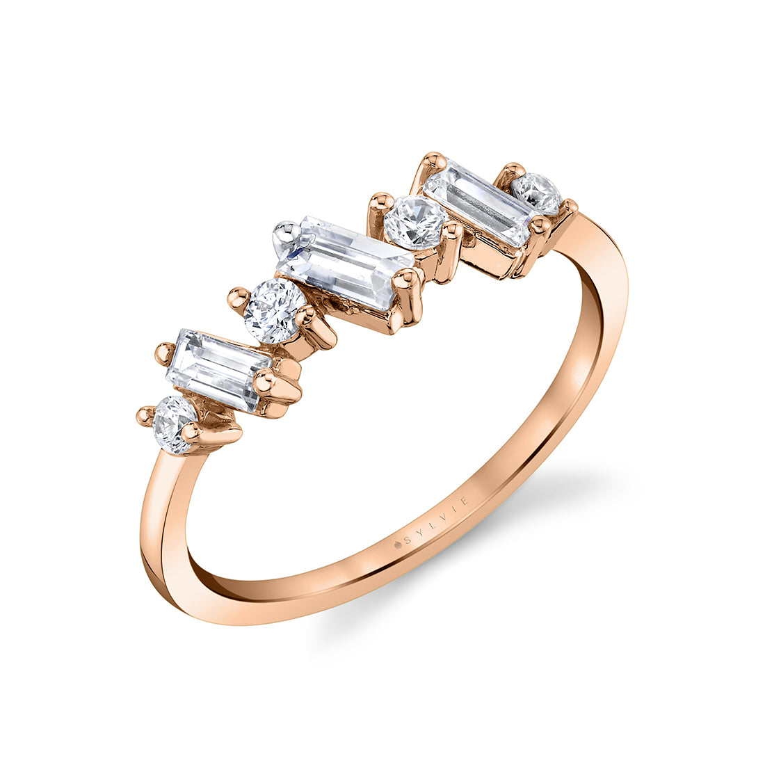 Baguette and Round Slanted Wedding Ring