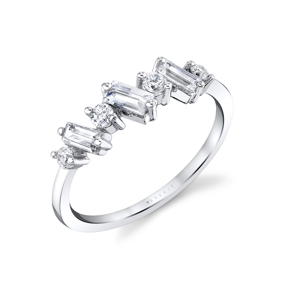 Baguette and Round Slanted Wedding Ring