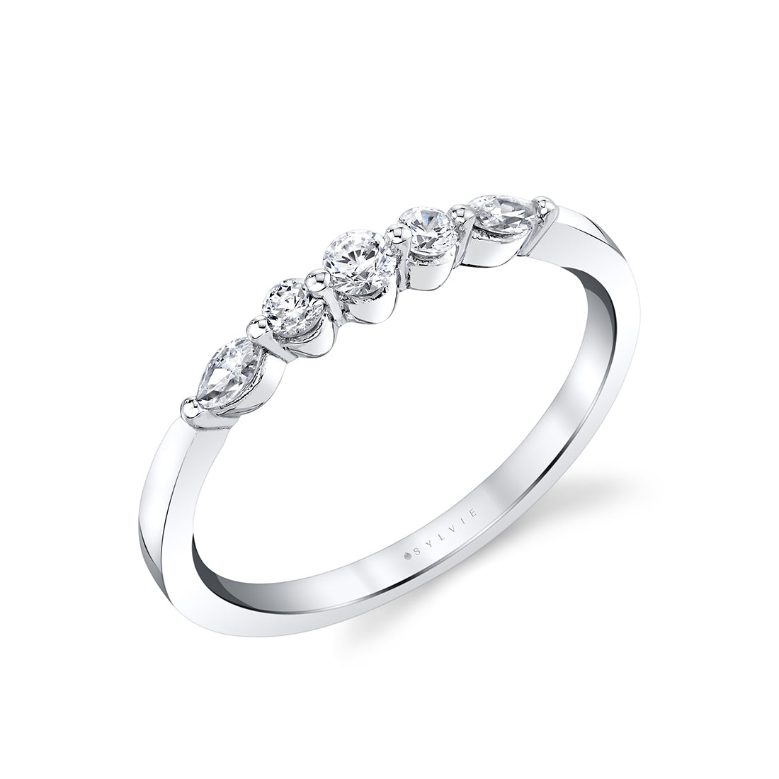 Round and Marquise Curved Diamond Wedding Ring