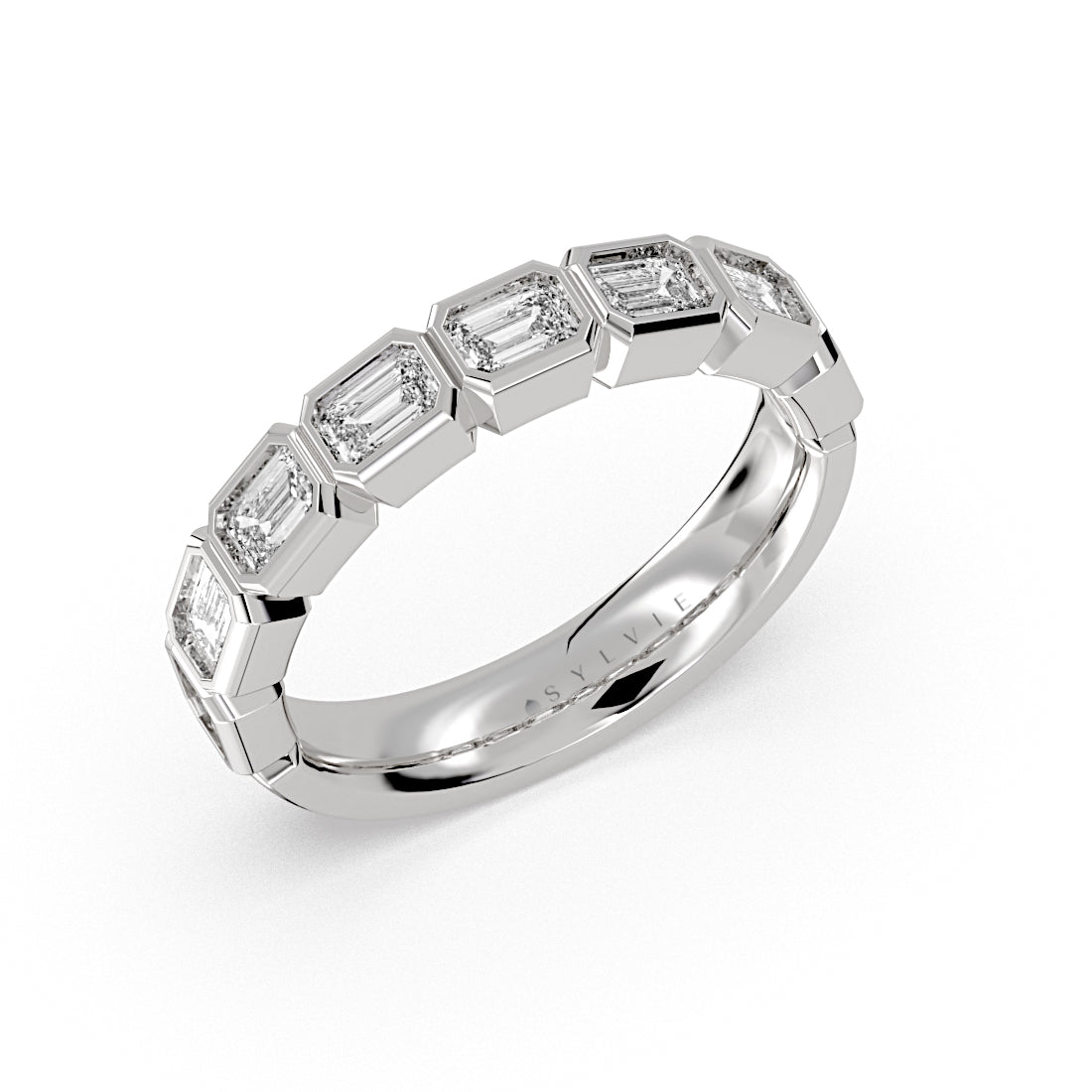 Emerald Shaped Bezel Wedding Ring - 1.20 CT