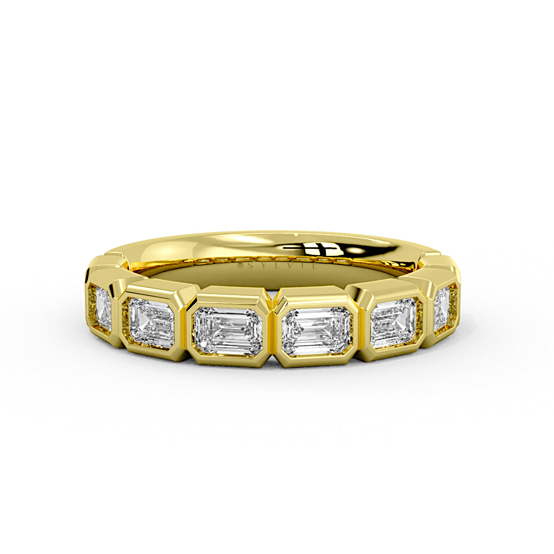 Emerald Shaped Bezel Wedding Ring - 1.20 CT