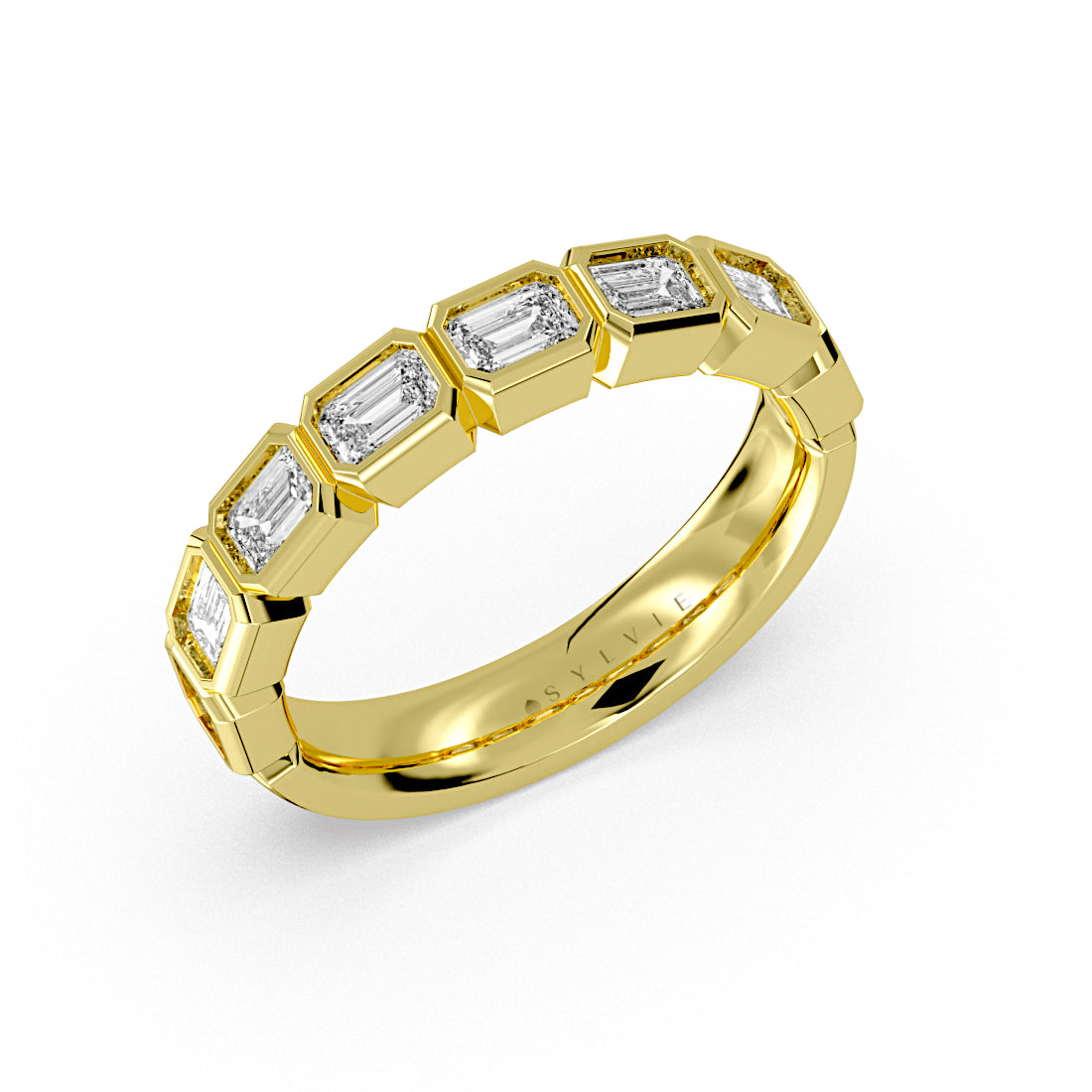 Emerald Shaped Bezel Wedding Ring - 1.20 CT