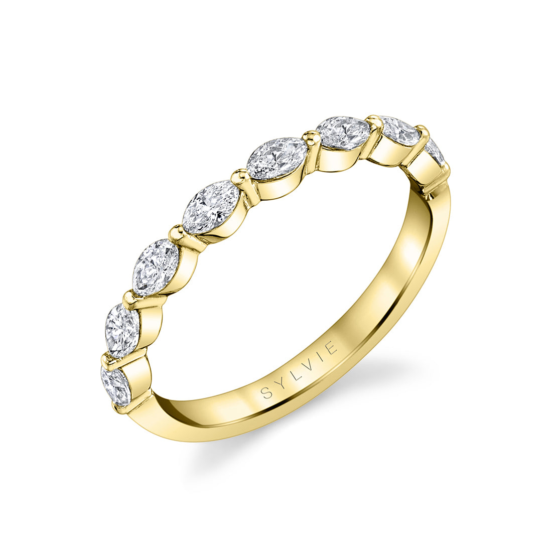 Single Prong Wedding Band with Marquise Diamonds