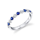 Blue Sapphire and Diamond Wedding Band