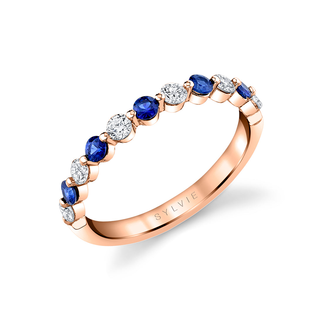 Blue Sapphire and Diamond Wedding Band