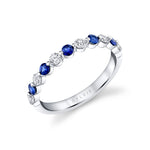 Blue Sapphire and Diamond Wedding Band