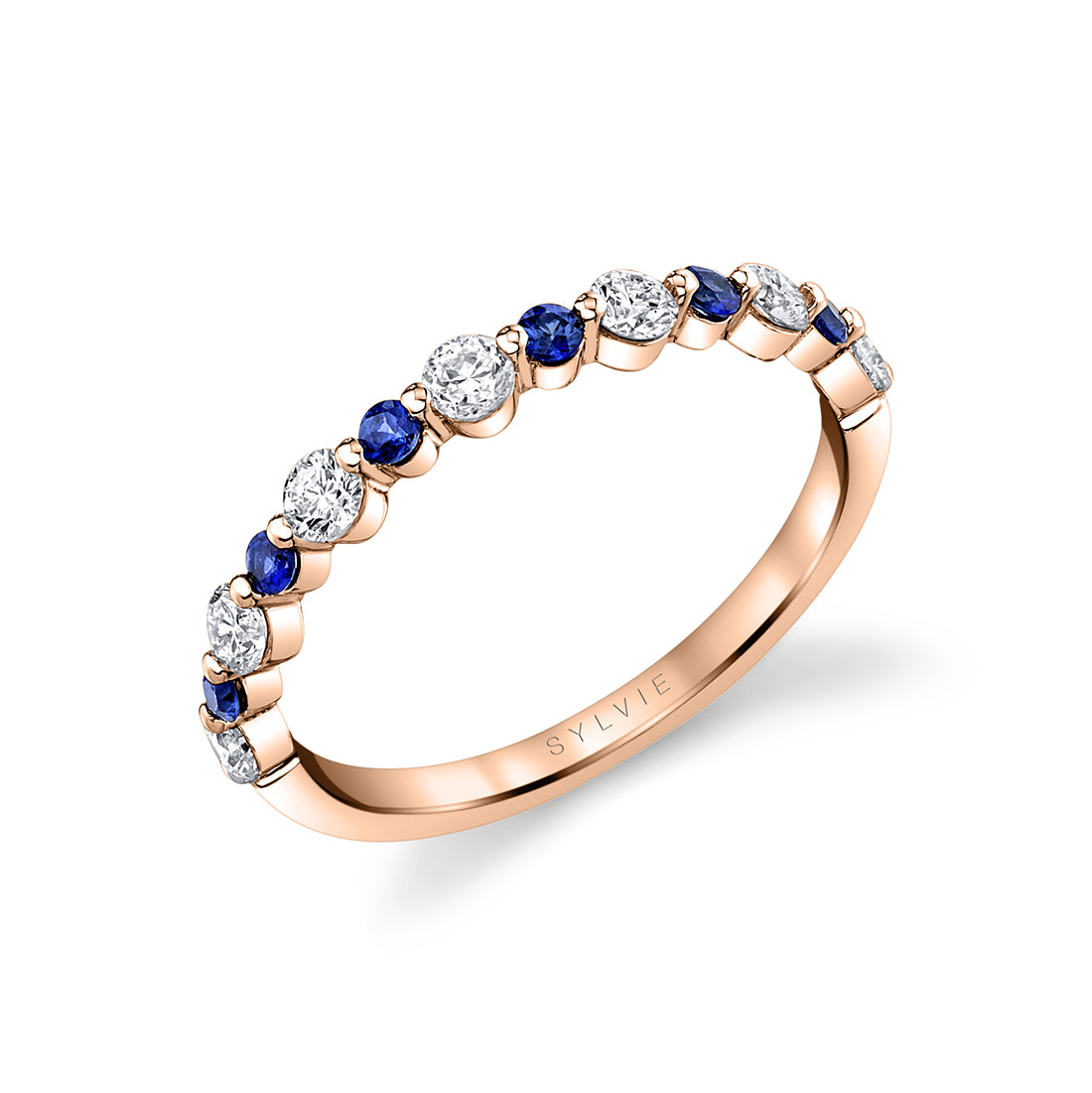 Classic 1 Prong Wedding Band Alternating Sapphires