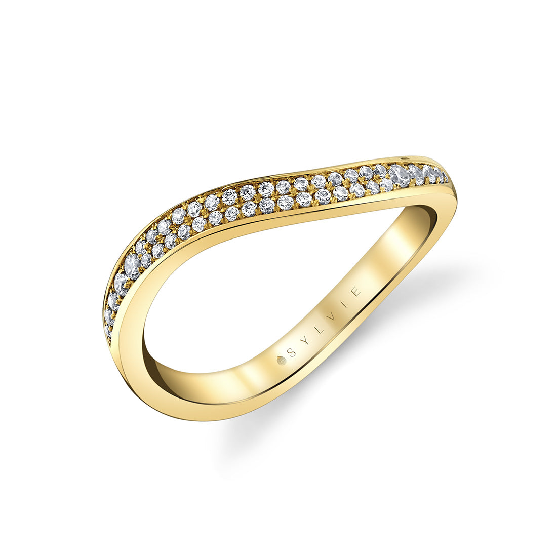 Double Row Diamond Curved Wedding Ring