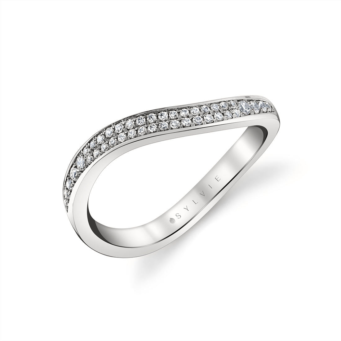 Double Row Diamond Curved Wedding Ring