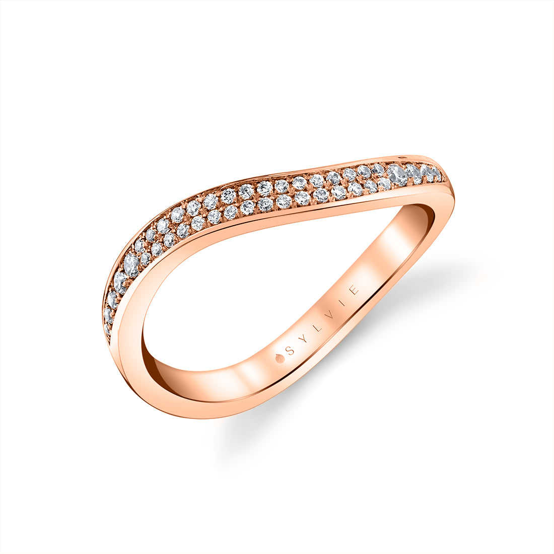 Double Row Diamond Curved Wedding Ring