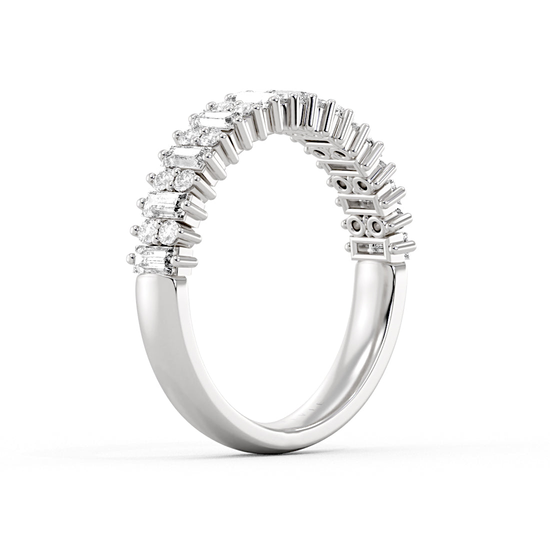 Alternating Baguette and Round Diamond Wedding Ring