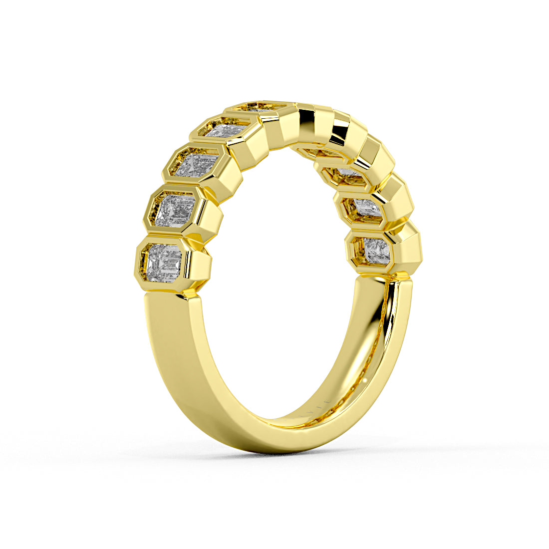 Bezel Set Emerald Diamond Wedding Ring