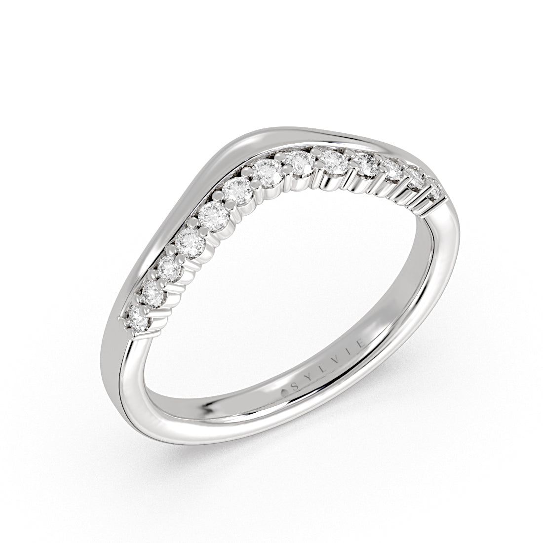 Double Band Curved Diamond Wedding Ring