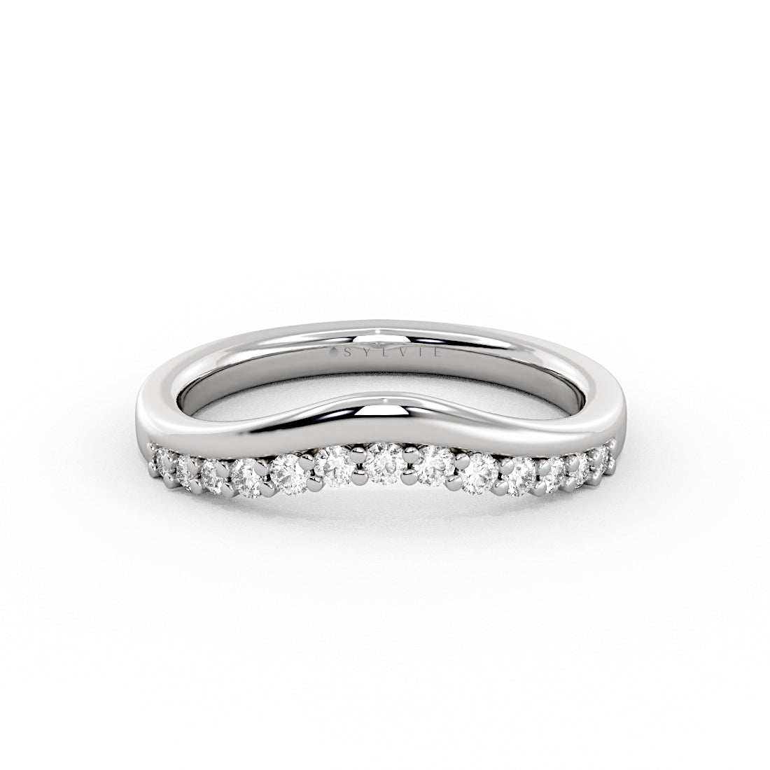Double Band Curved Diamond Wedding Ring