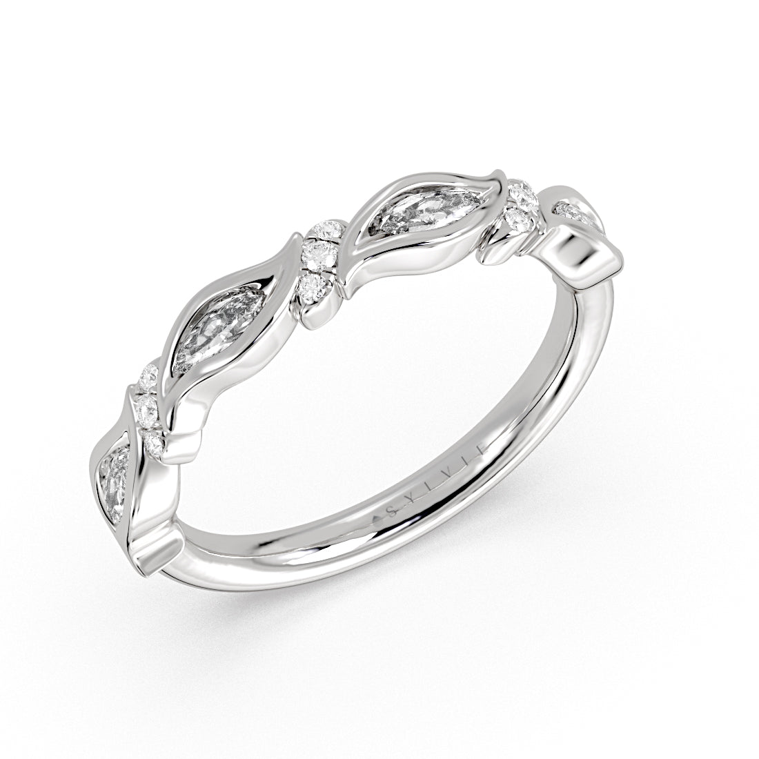 Tulira Leaf Shaped Marquise Diamond Wedding Ring
