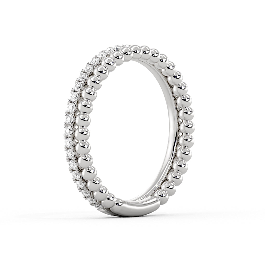 Double Band Bead and Diamond Wedding Ring