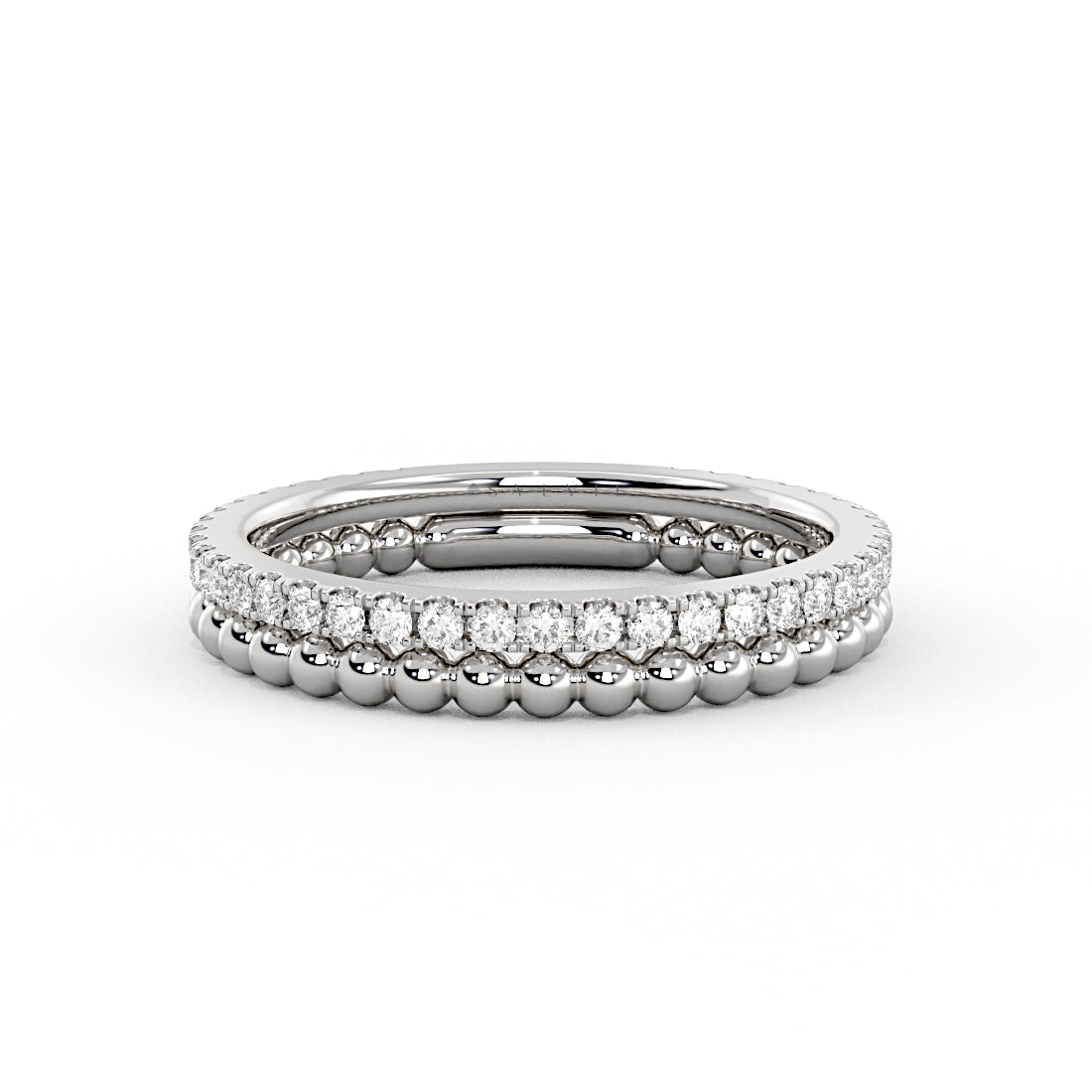 Double Band Bead and Diamond Wedding Ring